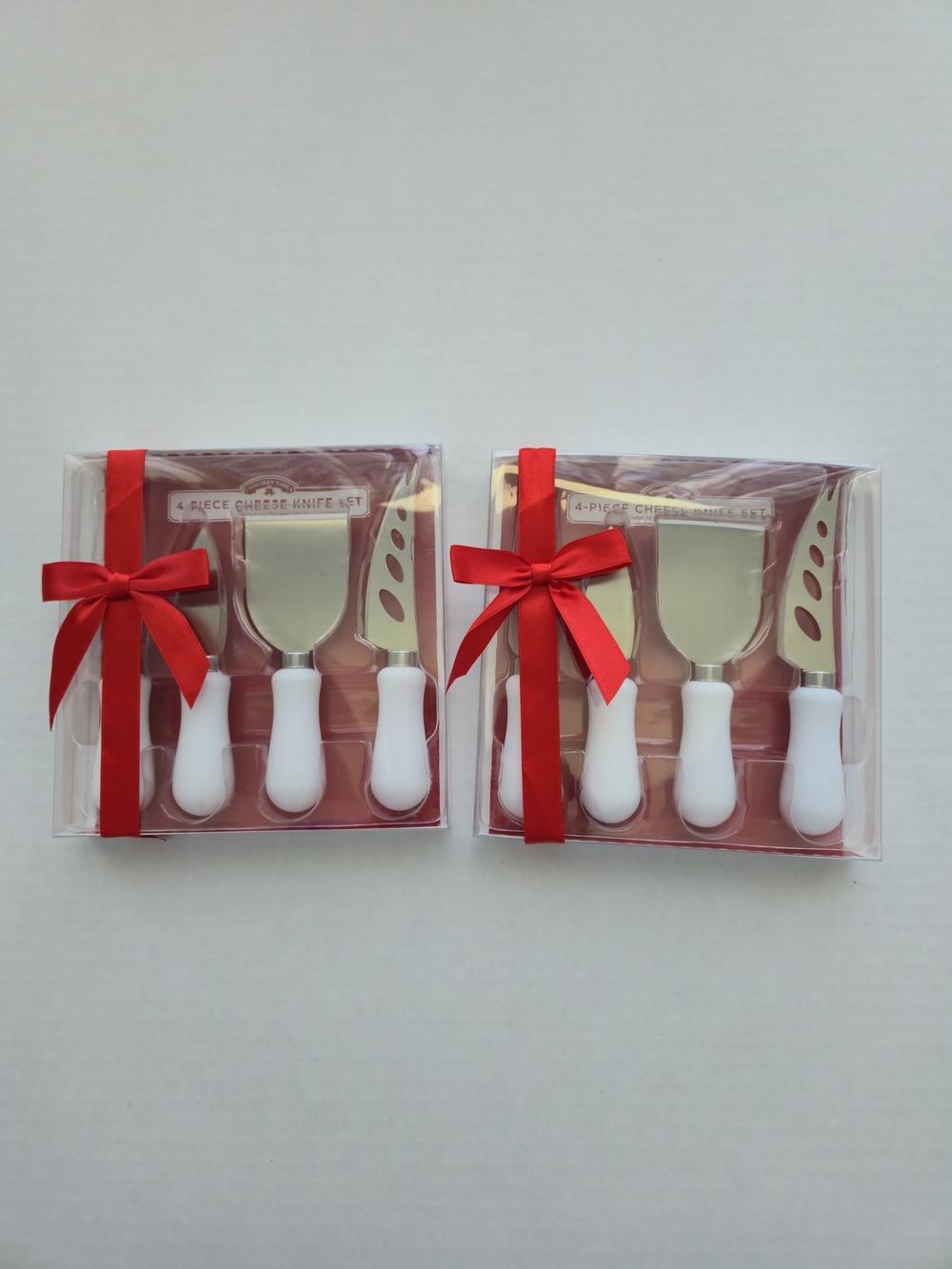 2 Sets: White Handle 4-Piece Cheese Knife Set - New In Box